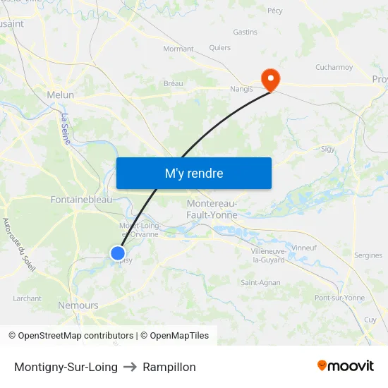 Montigny-Sur-Loing to Rampillon map