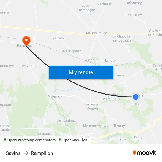 Savins to Rampillon map