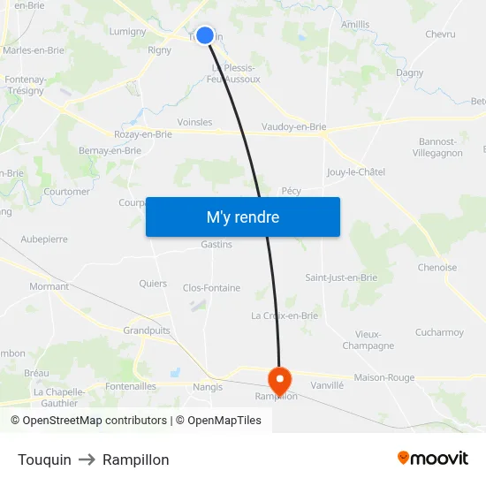Touquin to Rampillon map