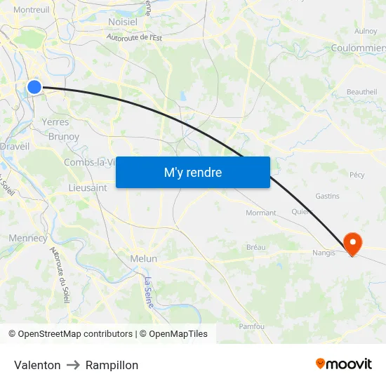 Valenton to Rampillon map