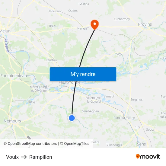 Voulx to Rampillon map