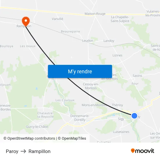 Paroy to Rampillon map
