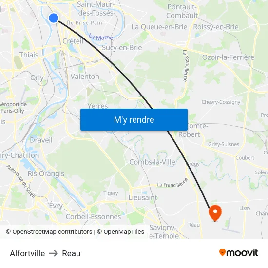 Alfortville to Reau map