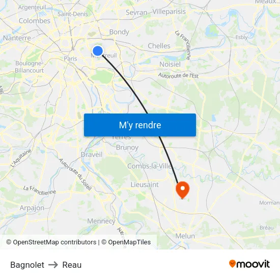 Bagnolet to Reau map