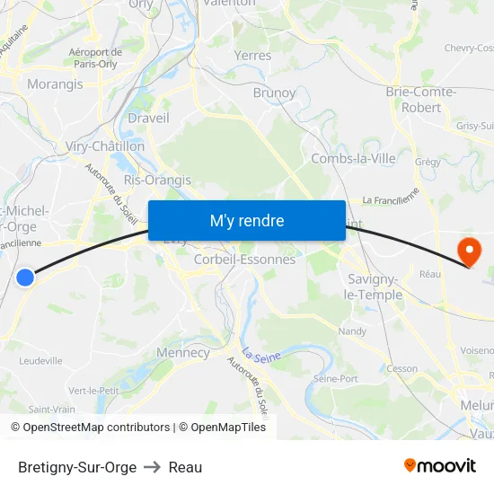 Bretigny-Sur-Orge to Reau map