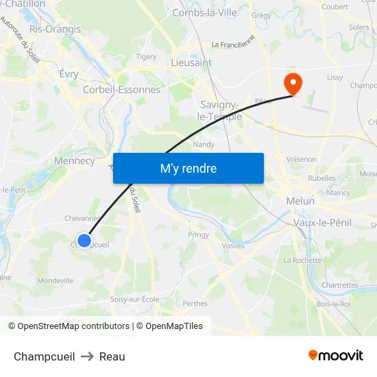 Champcueil to Reau map