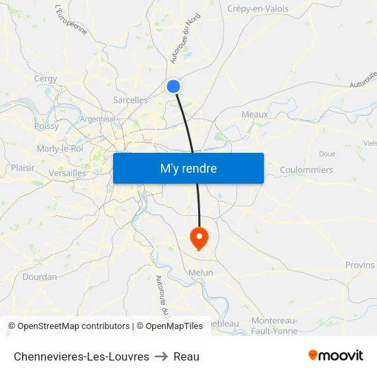 Chennevieres-Les-Louvres to Reau map