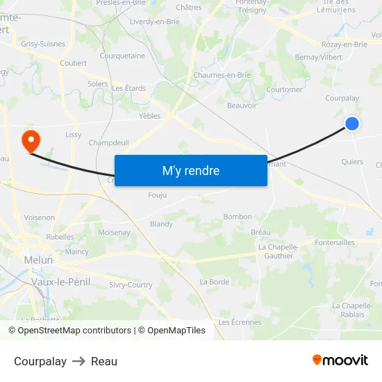 Courpalay to Reau map