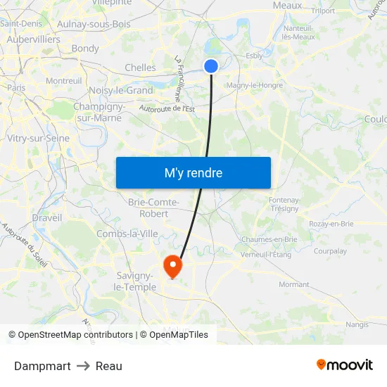 Dampmart to Reau map