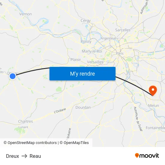 Dreux to Reau map