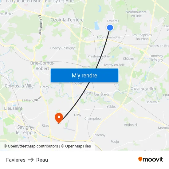 Favieres to Reau map