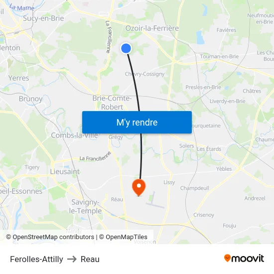 Ferolles-Attilly to Reau map
