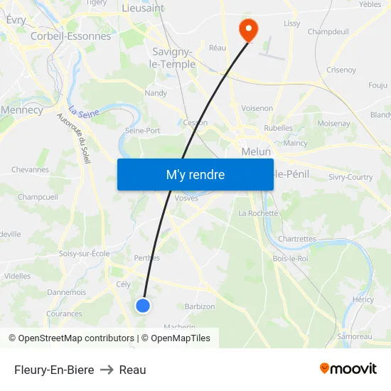 Fleury-En-Biere to Reau map