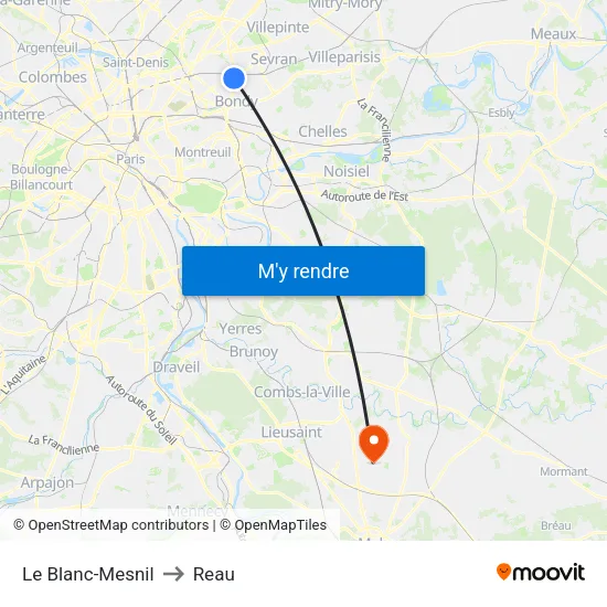 Le Blanc-Mesnil to Reau map