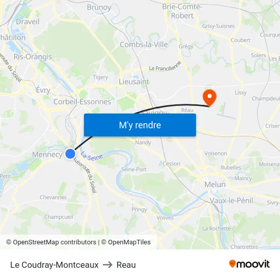 Le Coudray-Montceaux to Reau map