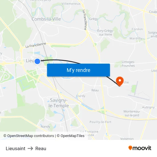 Lieusaint to Reau map