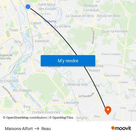 Maisons-Alfort to Reau map
