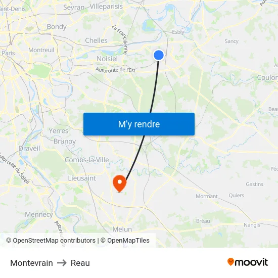 Montevrain to Reau map