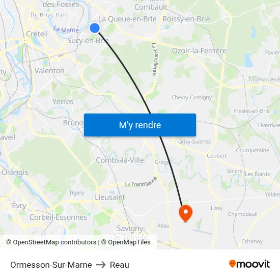 Ormesson-Sur-Marne to Reau map