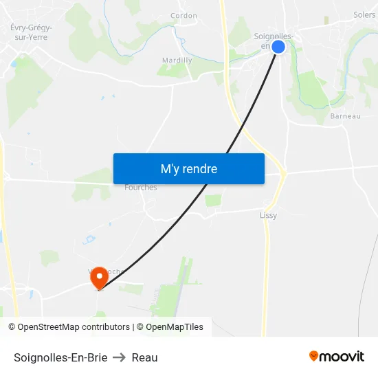 Soignolles-En-Brie to Reau map