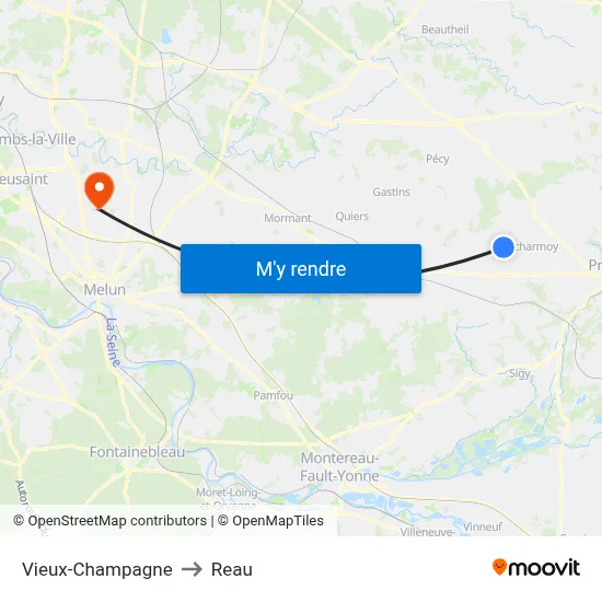 Vieux-Champagne to Reau map