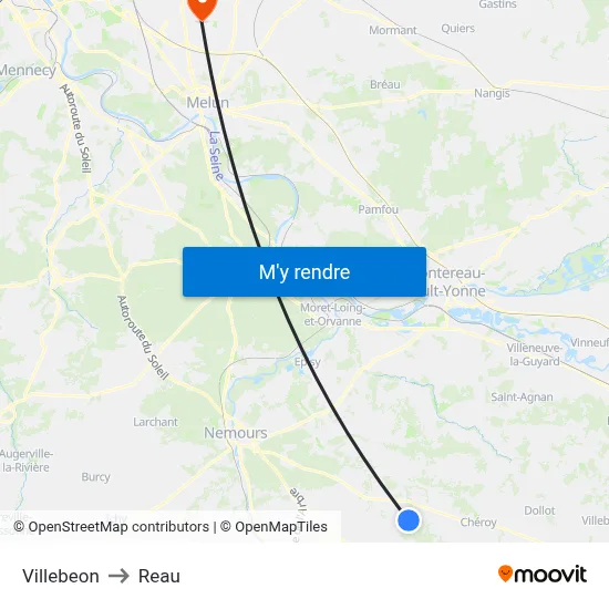 Villebeon to Reau map