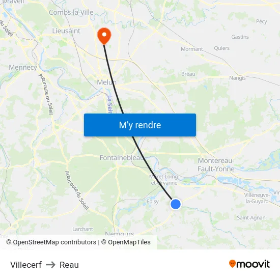 Villecerf to Reau map