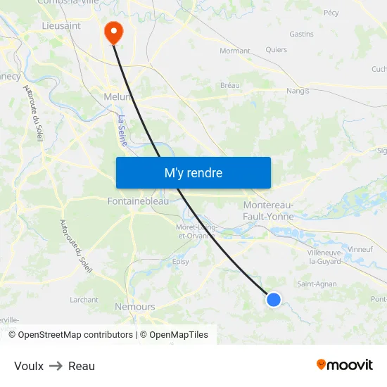 Voulx to Reau map