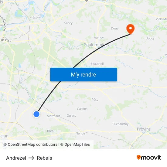 Andrezel to Rebais map