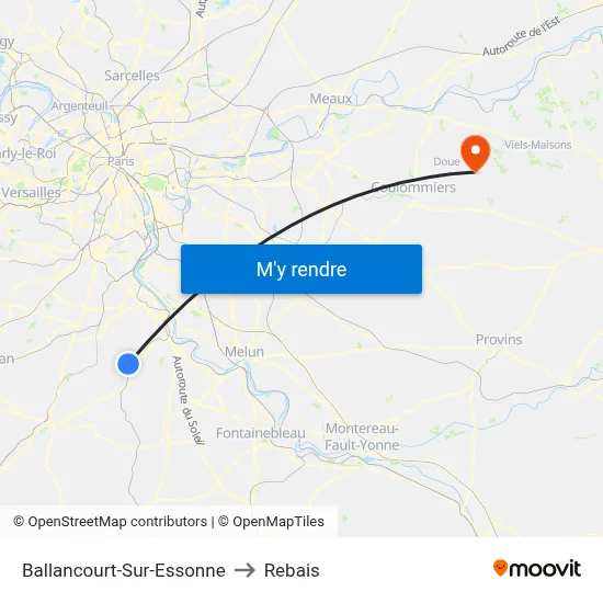 Ballancourt-Sur-Essonne to Rebais map