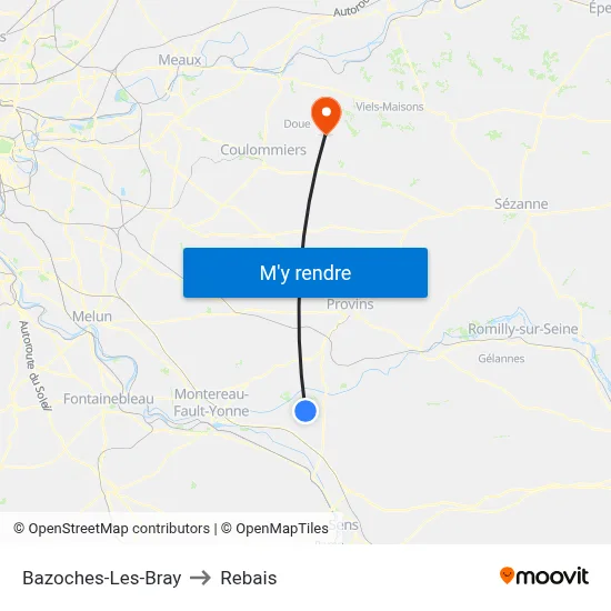 Bazoches-Les-Bray to Rebais map