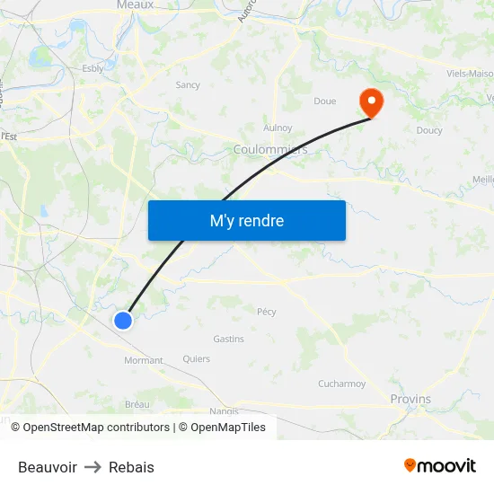Beauvoir to Rebais map