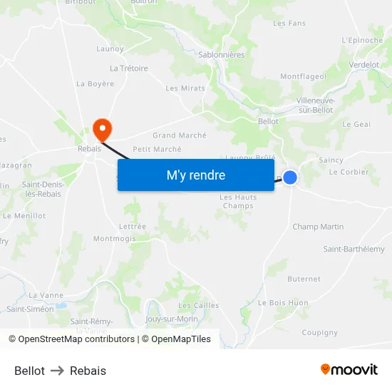 Bellot to Rebais map