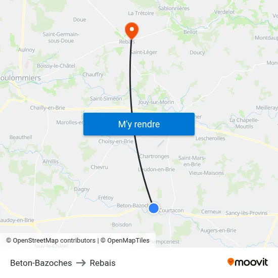 Beton-Bazoches to Rebais map