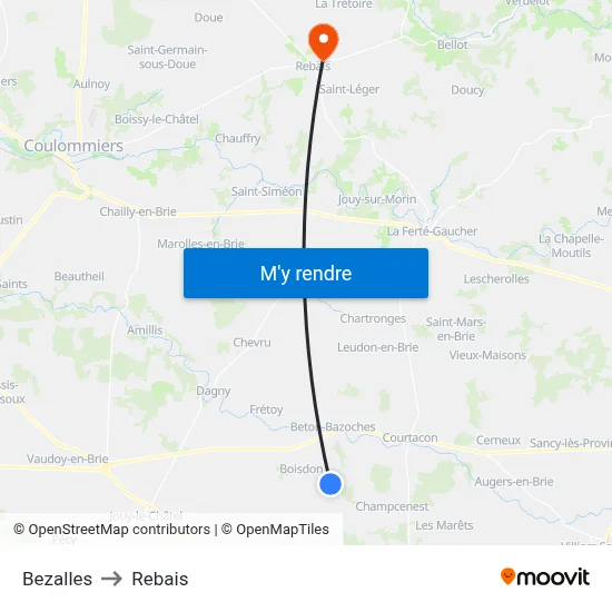 Bezalles to Rebais map