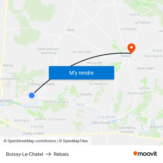 Boissy-Le-Chatel to Rebais map