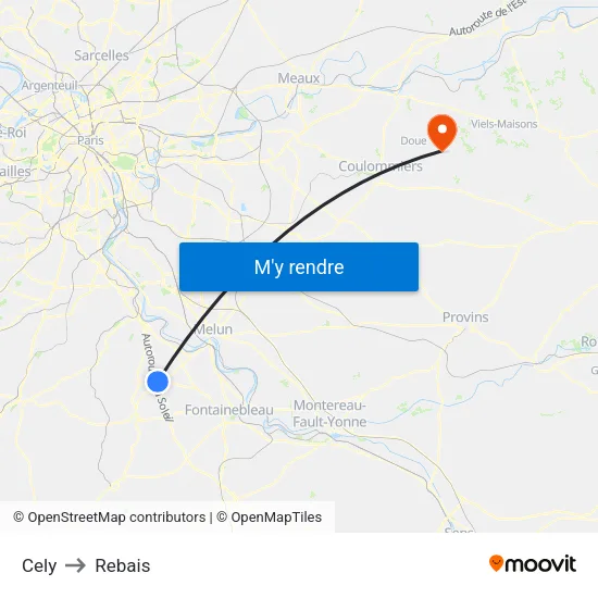 Cely to Rebais map