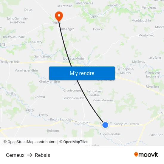 Cerneux to Rebais map
