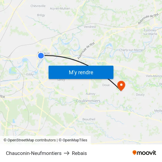 Chauconin-Neufmontiers to Rebais map