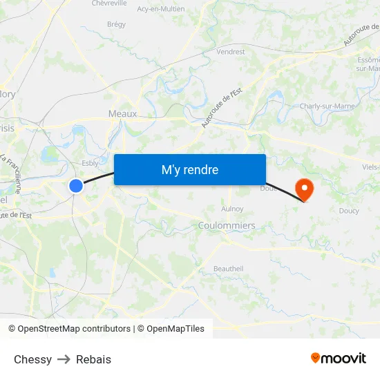 Chessy to Rebais map