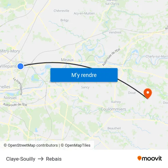 Claye-Souilly to Rebais map
