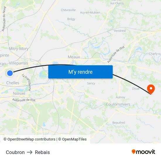 Coubron to Rebais map