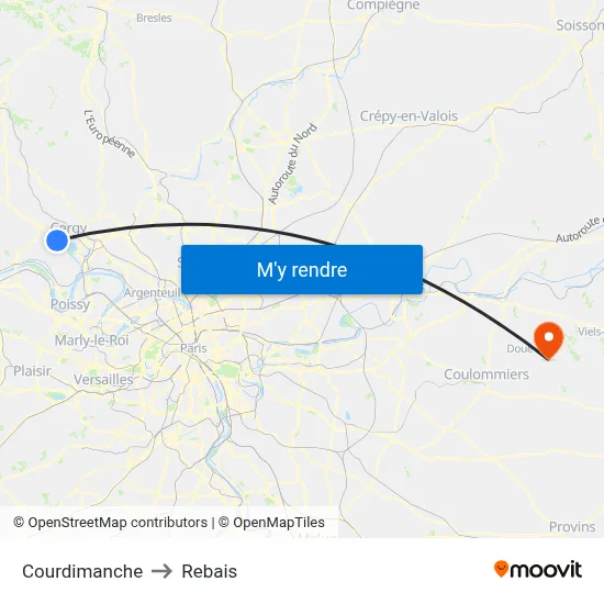 Courdimanche to Rebais map