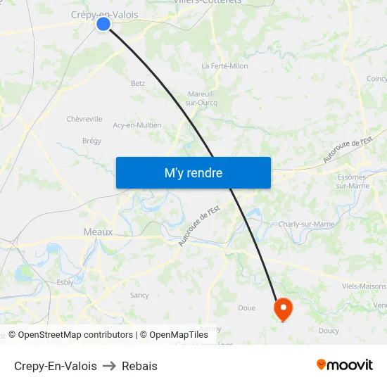 Crepy-En-Valois to Rebais map