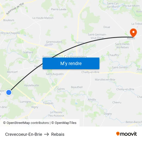 Crevecoeur-En-Brie to Rebais map
