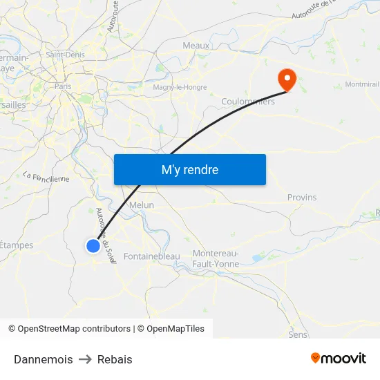 Dannemois to Rebais map
