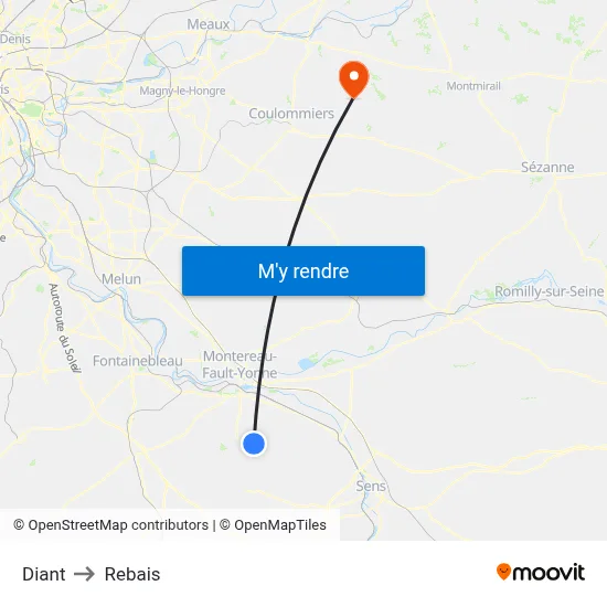 Diant to Rebais map