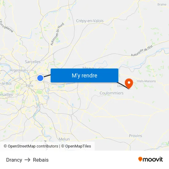Drancy to Rebais map