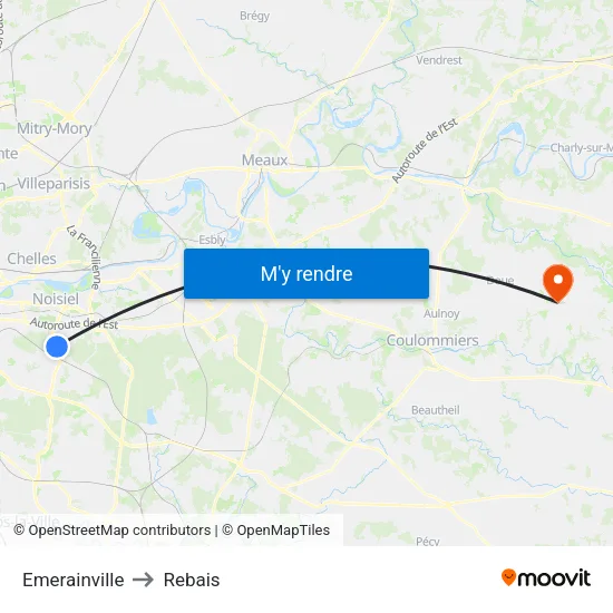 Emerainville to Rebais map