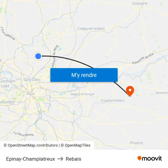 Epinay-Champlatreux to Rebais map